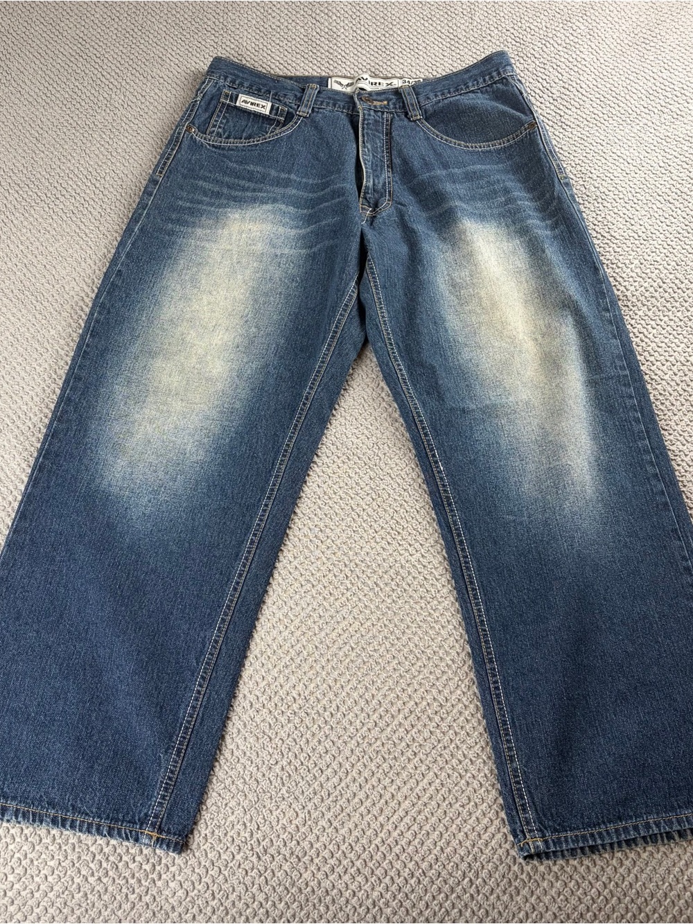 Avirex Men's Faded Blue Relaxed Skater baggy Jeans 34x30
